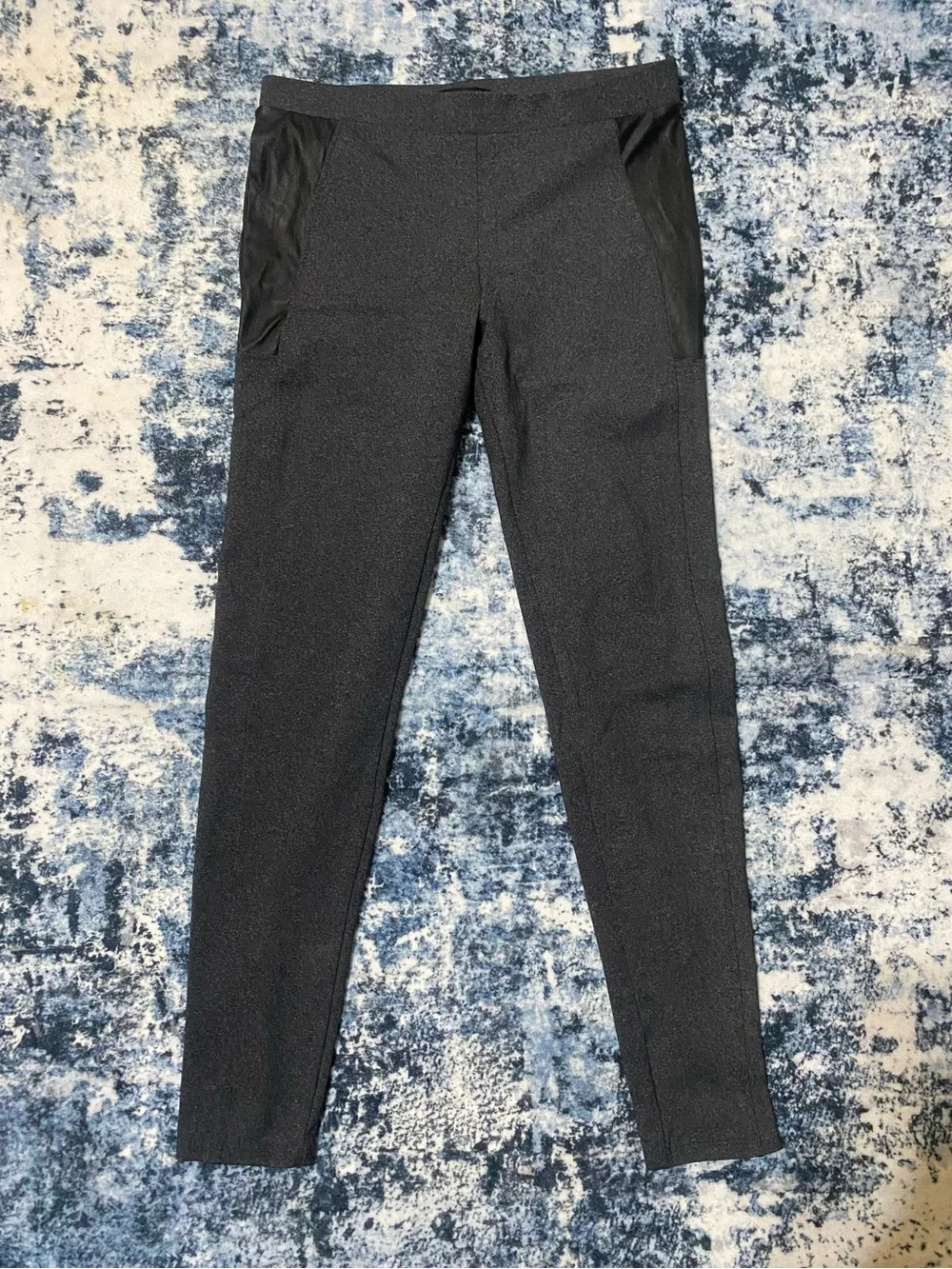 David Lerner Faux Leather Accent Leggings Womens Medium Charcoal Black